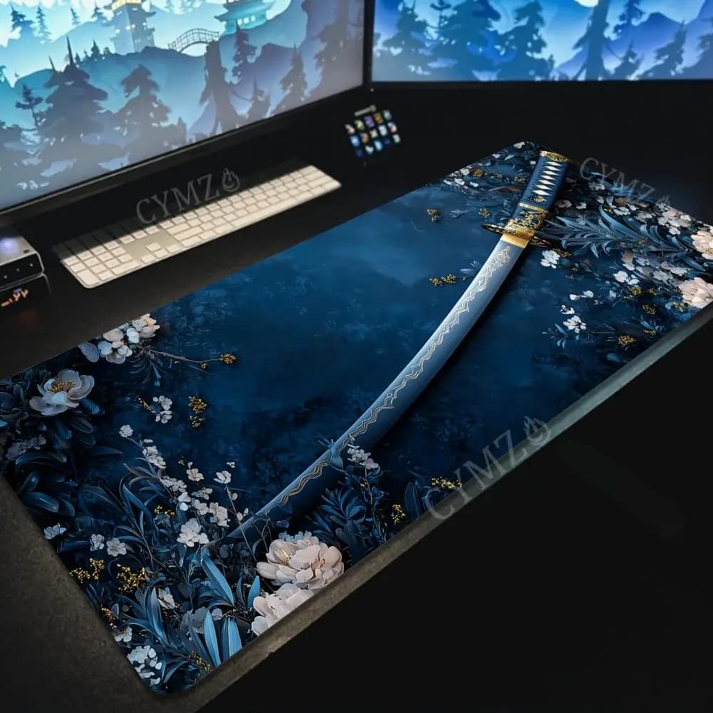 Exquisite Samurai sword-shaped mouse desk mat with sewn edge, desk slip mat, PC accessories, game mats, office rug