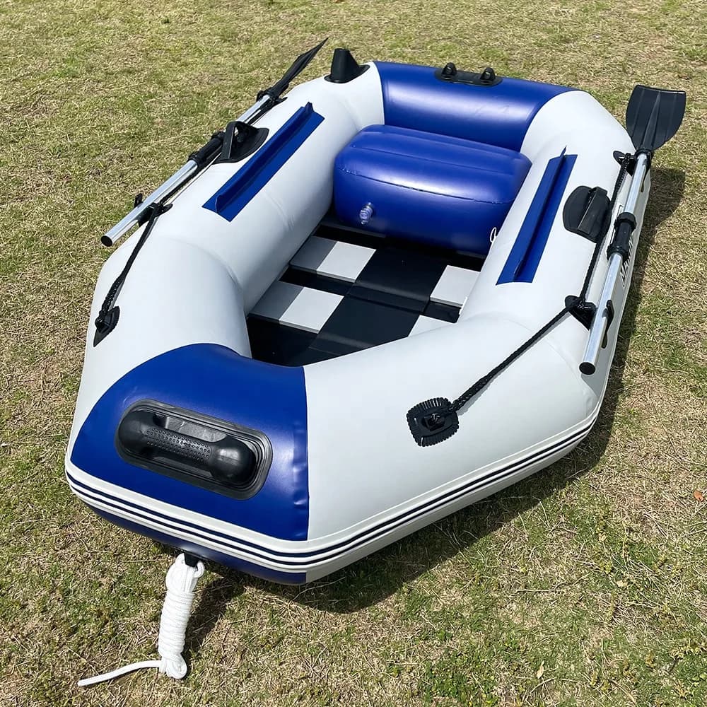 Gommone portatile per canoa a remi con pavimento in legno per barca da pesca per kayak gonfiabile singolo da 5,9 piedi con pagaie e pompa