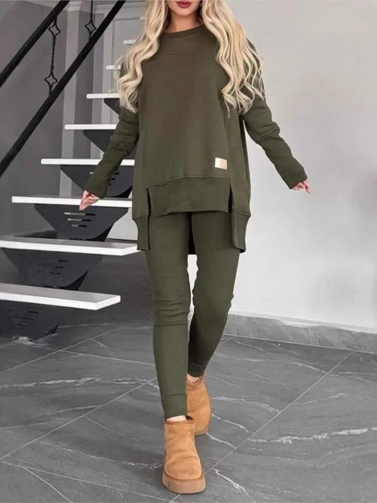 Casual Hooded Tight Pencil Pants Outfit Women's 2-piece Set Sweatshirt Autumn Long-sleeve Loose O Neck Top Trousers Sports Suit