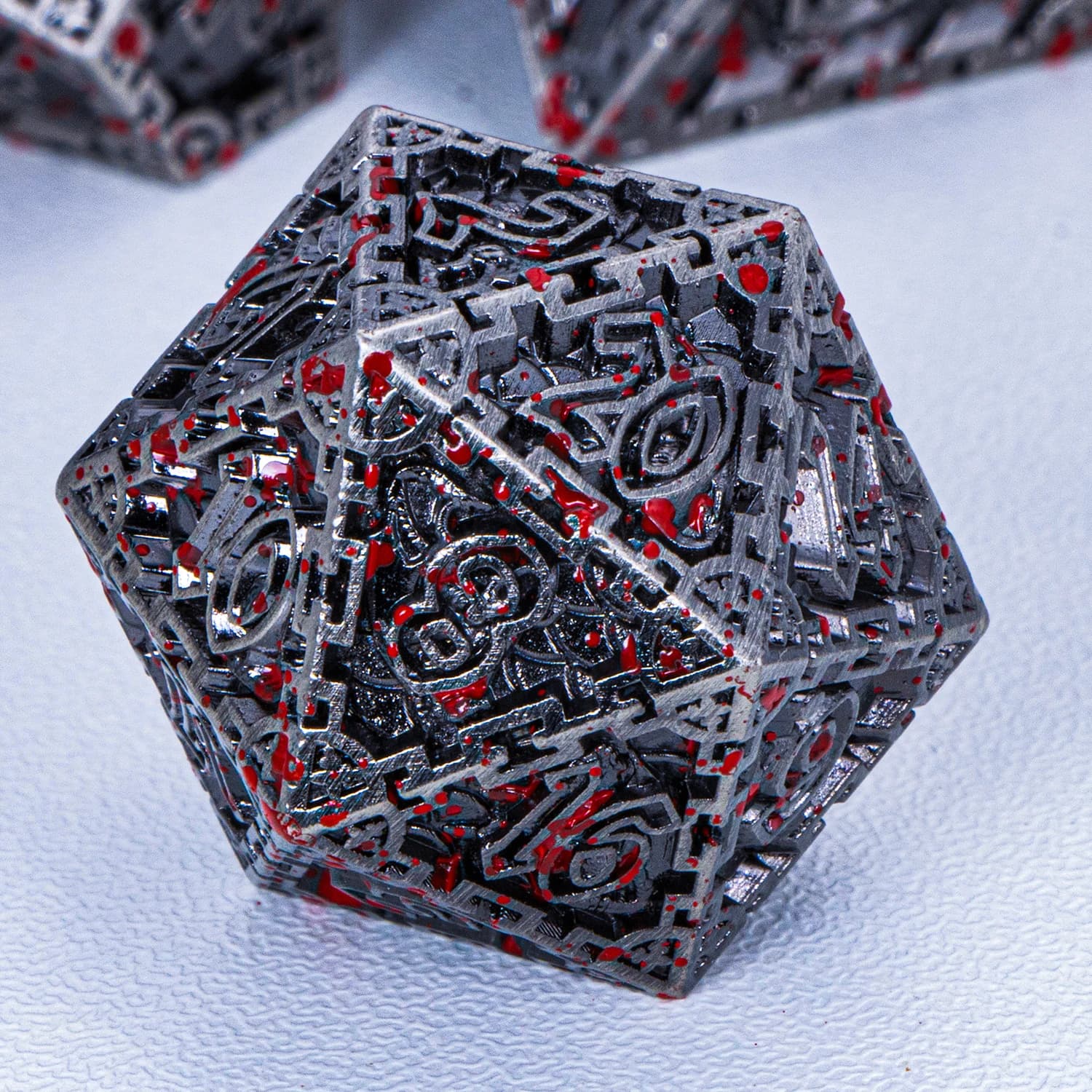 Set di Dadi in Metallo con Gocce di Sangue per D&D, Gioco di Ruolo da Tavolo, Set di 7 Dadi Poliedrici