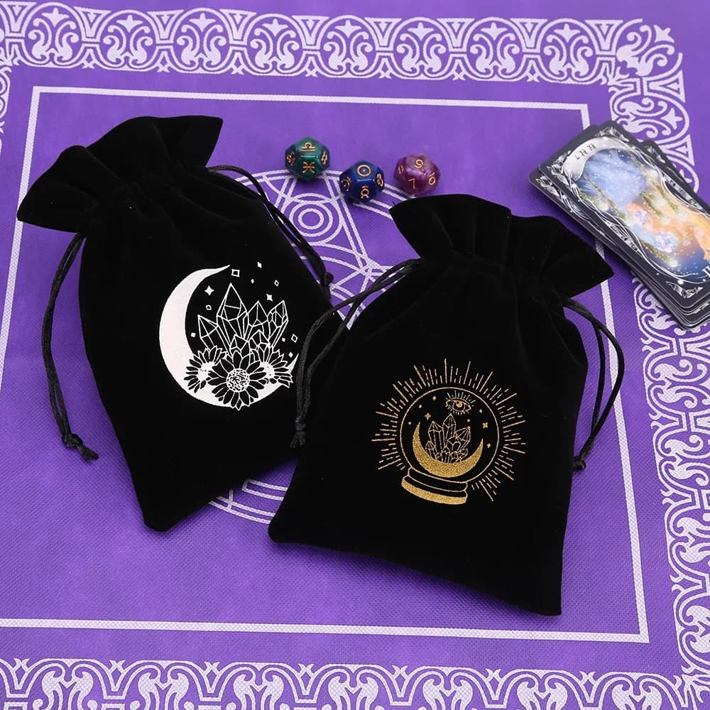 5 pezzi di velluto nero fasi lunari tarocchi carte oracolo sacchetto di immagazzinaggio rune costellazione strega divinazione accessori gioielli dadi sacchetto