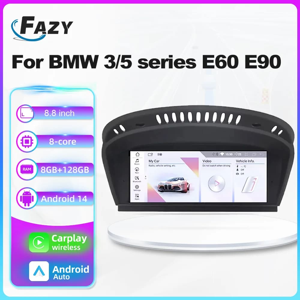 Schermo Carplay da 8.8 pollici per BMW E60 E61 E62 E63 E90 E91 E92 2005-2012 GPS Autoradio Lettore multimediale Android 14 Navi 4G WiFi