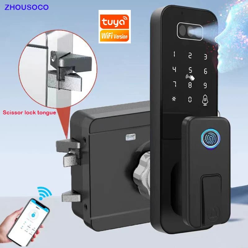 Impermeabile 3D Riconoscimento facciale Cancello esterno Blocco impronte digitali Tuya WiFI App Passcode Scheda Rfid Serratura elettronica intelligente senza chiave