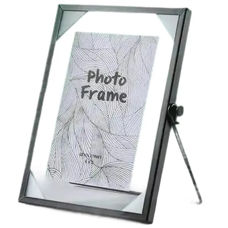 Cornice Portafoto in Vetro A69emetal per Famiglia, Matrimonio, Regalo, da Tavolo, Trasparente, con Fiori Pressati Fluttuanti, Modello A