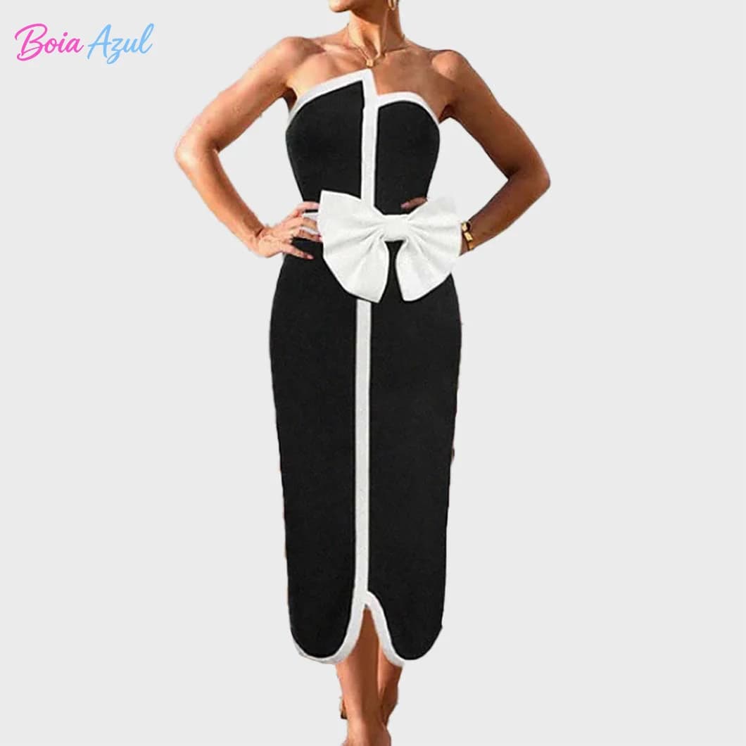 Costume intero nero e bianco a contrasto con scollo profondo, fiocco grande, asimmetrico, stile spiaggia, senza schienale, da donna