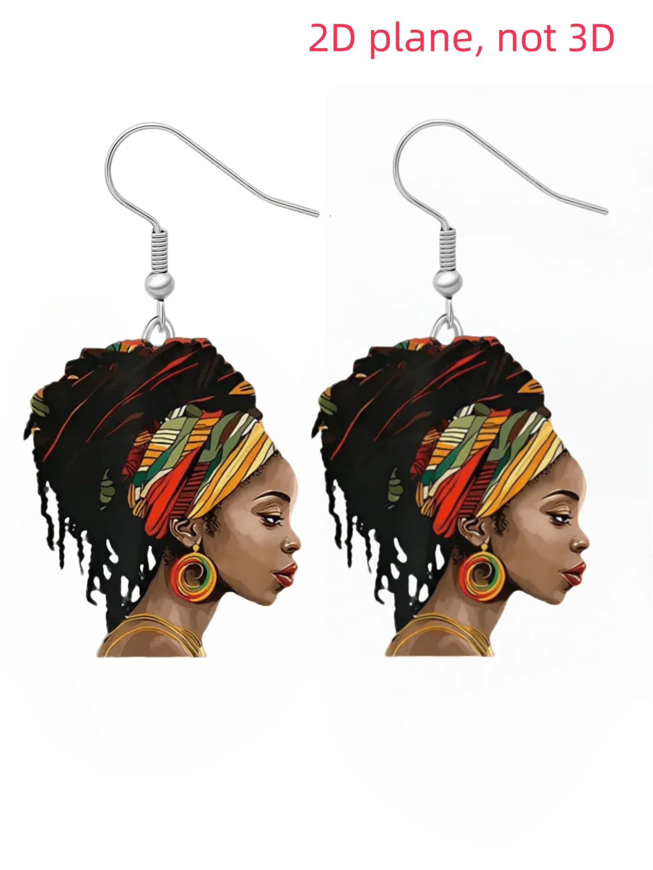 Orecchini piatti in acrilico 2D con raffigurazione di un copricapo africano, ganci in acciaio inossidabile, leggeri e alla moda per l'uso quotidiano e per le vacanze