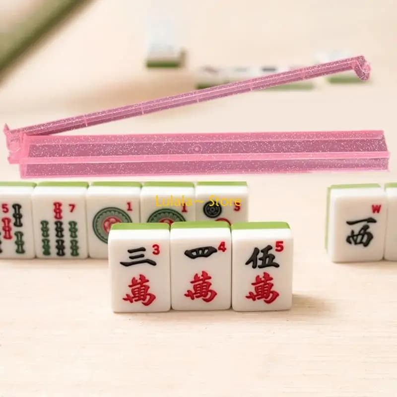 Y4QA Set rack per Mahjong americano da 4 pezzi con supporto per Mahjong in acrilico trasparente con pusher scorrevole