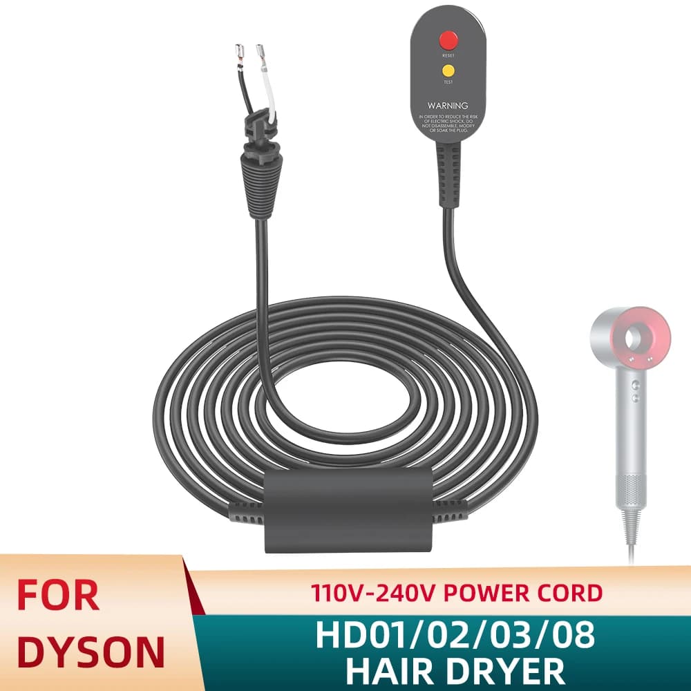 Power cord 110V for Hair dryer Dyson Supersonic HD01 HD02 HD03 HD04 HD07 HD08 HD12 HD15, Spare Supply Cable