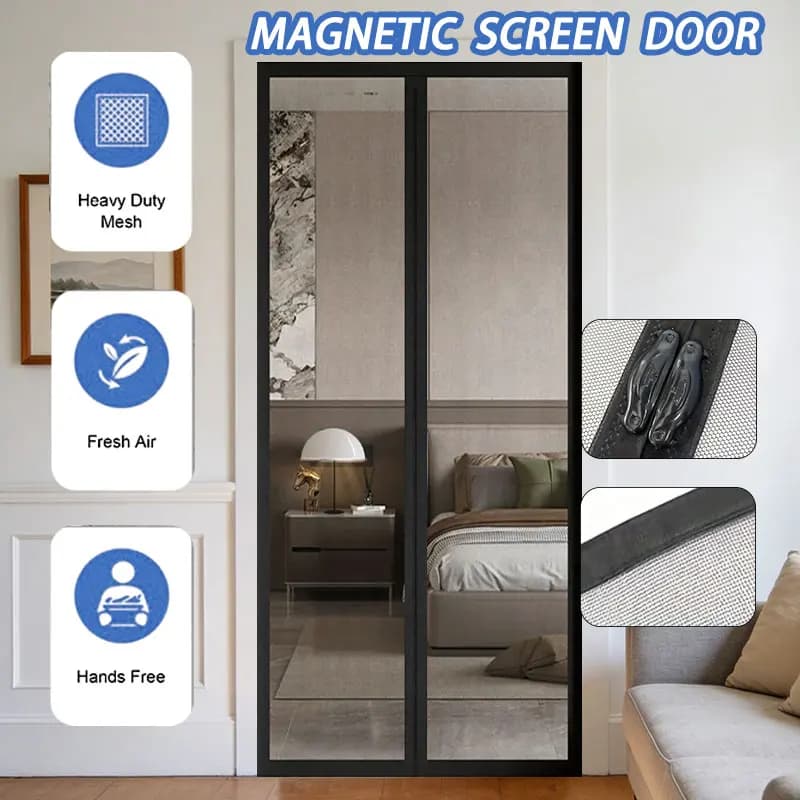 Tenda per porta a prova di zanzara a rete densa - Schermo con chiusura automatica, design con aspirazione magnetica senza trapano