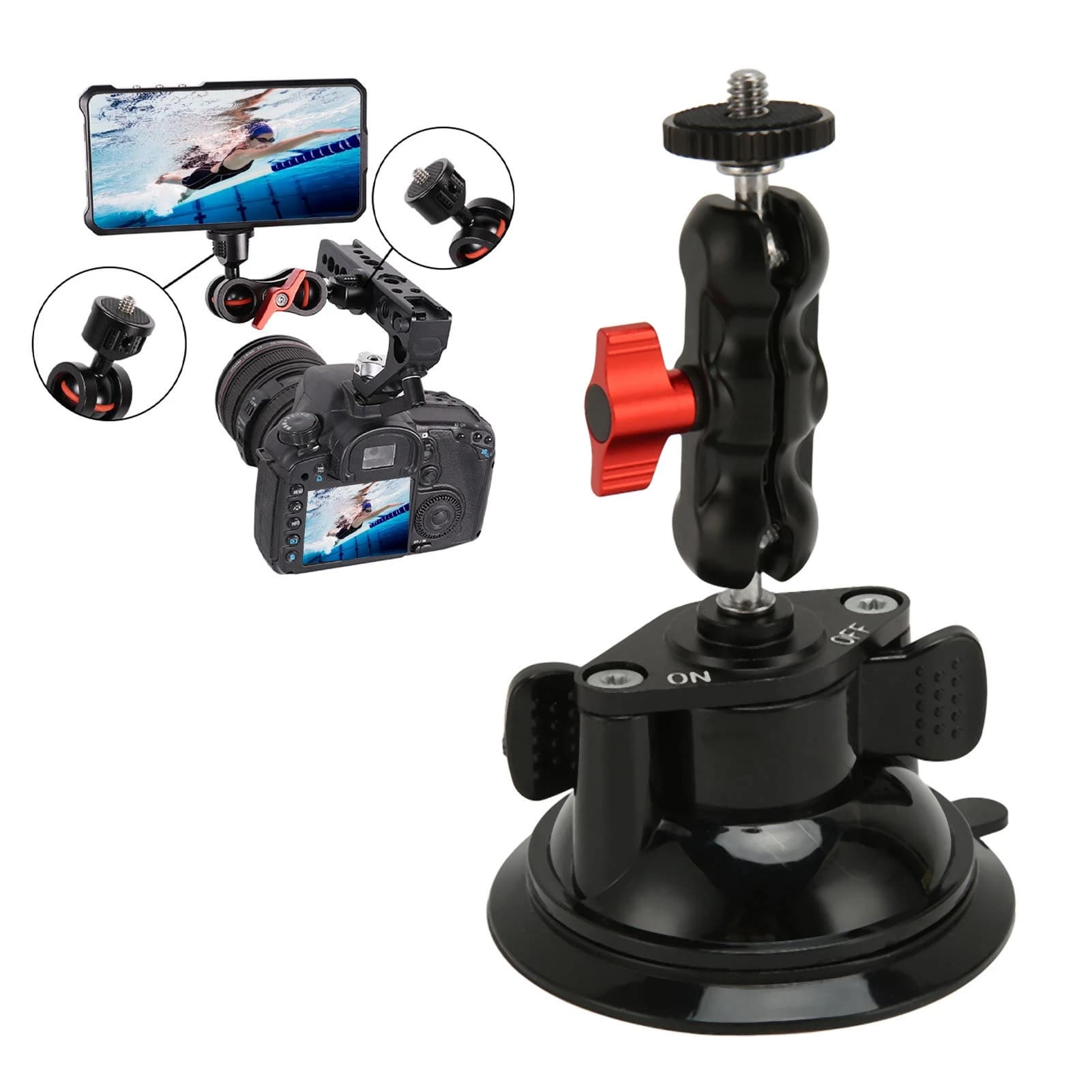 Camera Suction Mount ABS Aluminum Alloy Action Camera Suction Cup Mount Accurate 1/4 Screw Hole 360 Degree Rotation for Window