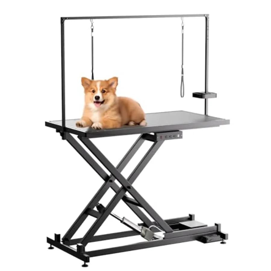 Tavolo Professionale Elettrico Sollevabile per Toelettatura Cani, 50 Pollici, Postazione Toelettatura Animali Domestici Resistente con Braccioli Regolabili a Rullo e