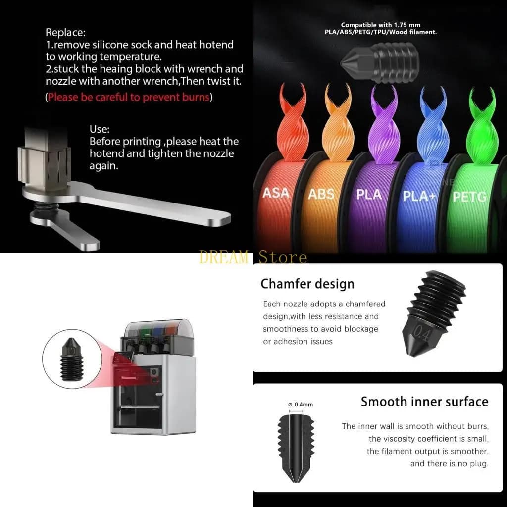 Interchangeable adjustment point 0,8 mm hardened steel nozzle for 3D / P1 3D printers Heat resistance at °C