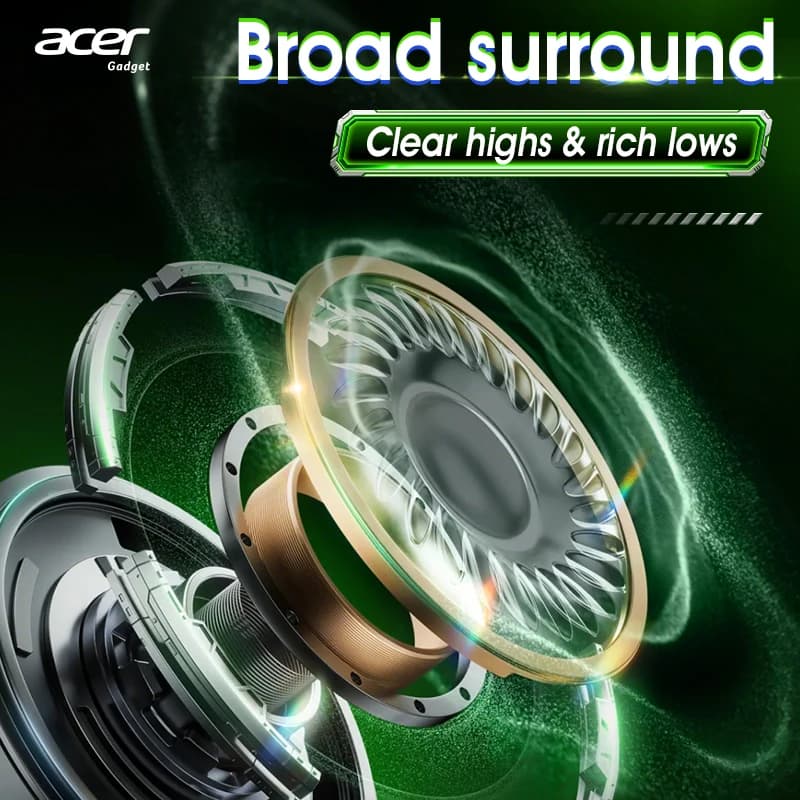 Acer OHR625 TWS Auricolari wireless Bluetooth 5.3 Cuffie da gioco con microfono ENC con cancellazione del rumore 5.6H Playtime HiFi Stereo Earphon