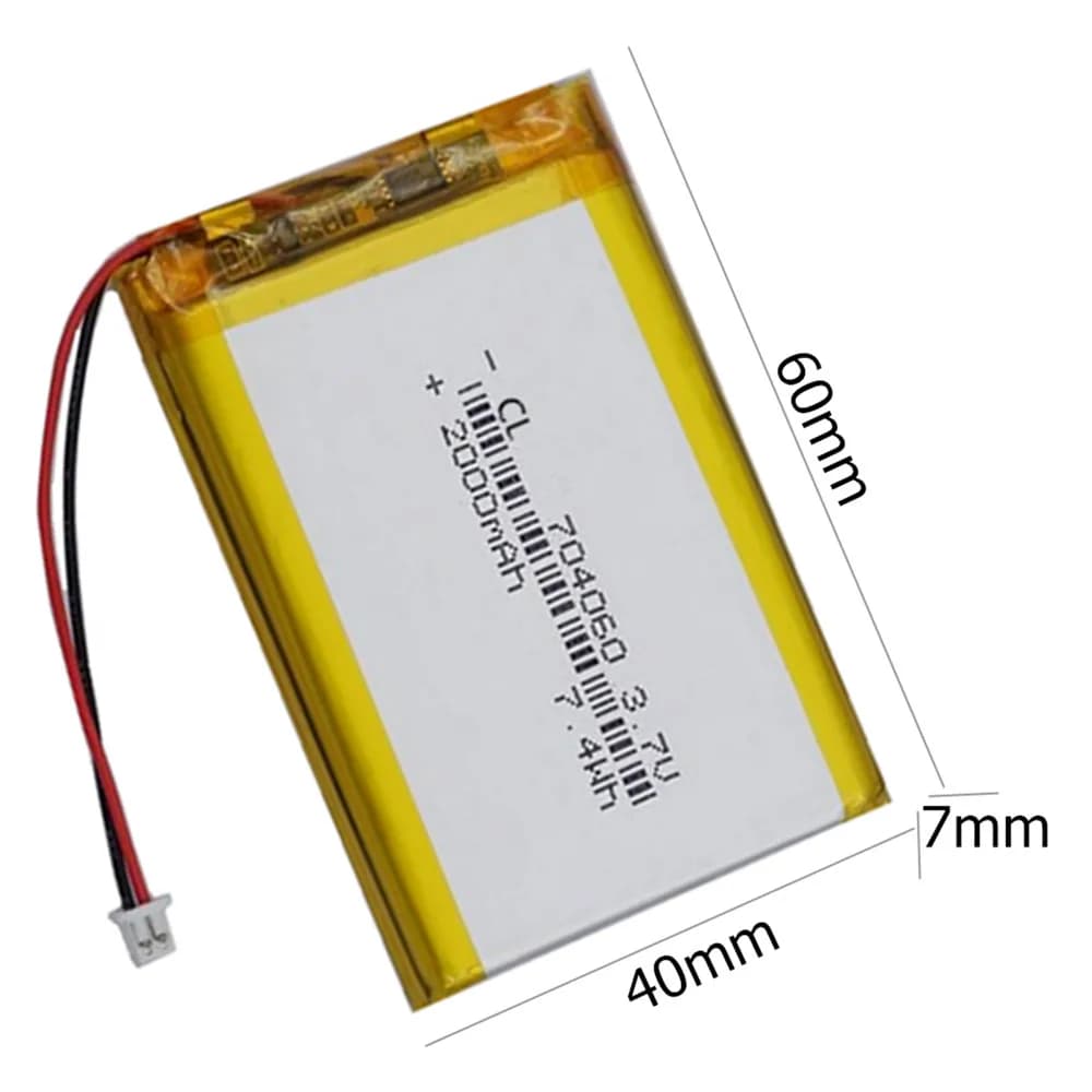 Batteria ricaricabile ai polimeri di litio 3.7V 2000mAh 7.4Wh 704060 JST 2Pin 1.25mm per Baby Monitor, GPS, Telecamera per Auto, Altoparlante Bluetooth