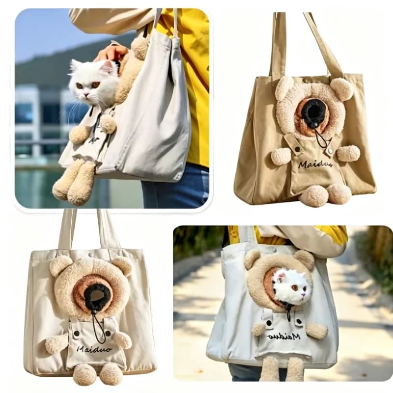 Portable Pet Tote Bag Breathable Canvas Carrier With Neck Opening Safety Buckle For Small Cat Dog Outdoor Walking Supply