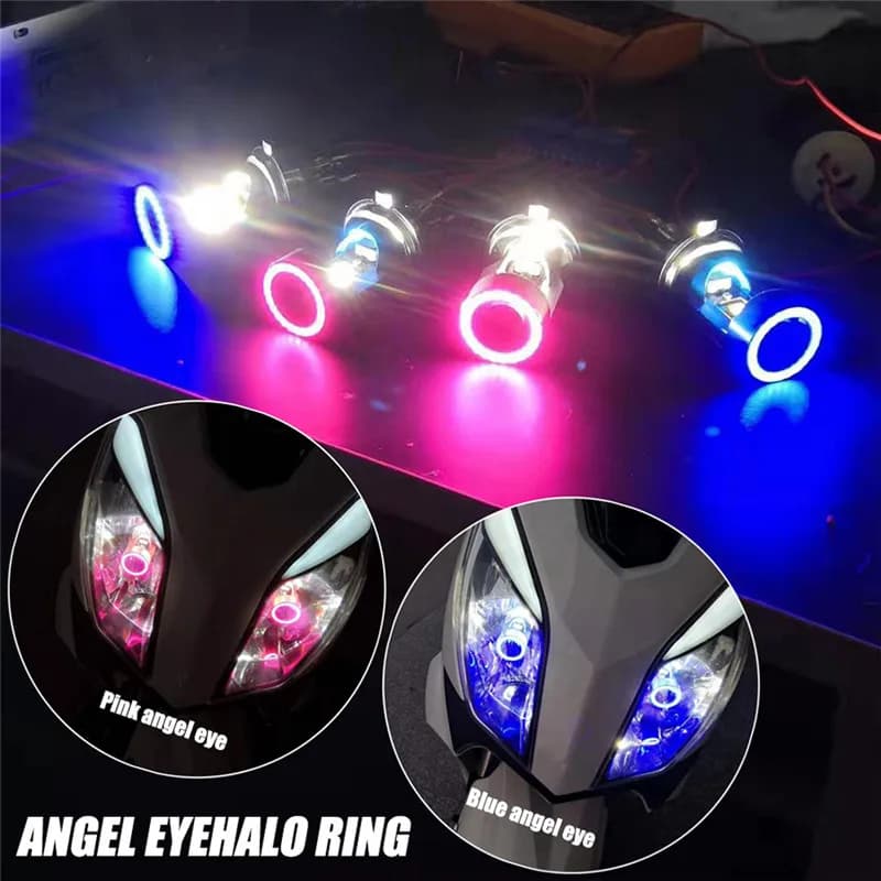 25W 12V Blu Rosso Angelo Occhio H4 LED Faro Del Motociclo Ba20d HS1 H6 Scooter Moto Faro Lampadina DRL Accessori