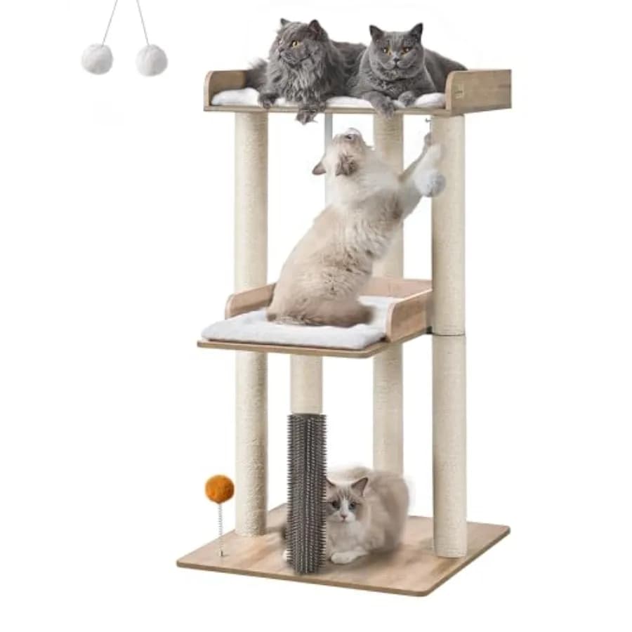 Albero per Gatti Moderno da 111 cm, Torre per Gatti da Interno, Cuccia Grande per Gatti Adulti con Tiragraffi, Ampia Piattaforma e Elementi Rimovibili