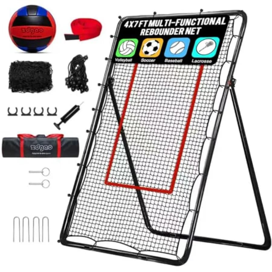 Rete Rimbalzante Regolabile per Pallavolo 4x7ft - Attrezzatura per Allenamento di Rimbalzo, Bumping e Spiking - con Pallavolo