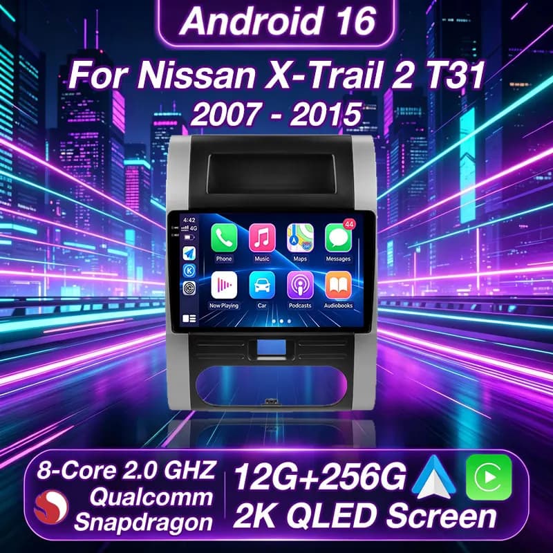 Android 16 For Nissan X-Trail X Trail T31 2007-2015 Car Radio Multimedia Navigation 2 Din Screen Wireless Carplay Stereo GPS 360