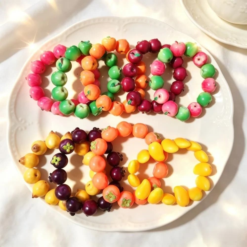 3D Fruit Resin Fruit Bracelet Elastic Rope Apple Mangosteen Peach Fruit Beaded Bracelet Multi-color Dopamine Wrist Jewelry