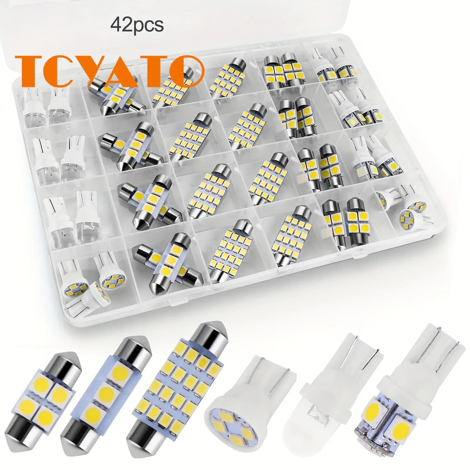 TCYATO Set di 42 LED SMD Xenon T10 6000K per Interni Auto, Lampadine di Ricambio per Bagagliaio, Camper, Plafoniera/Targa/Lettura
