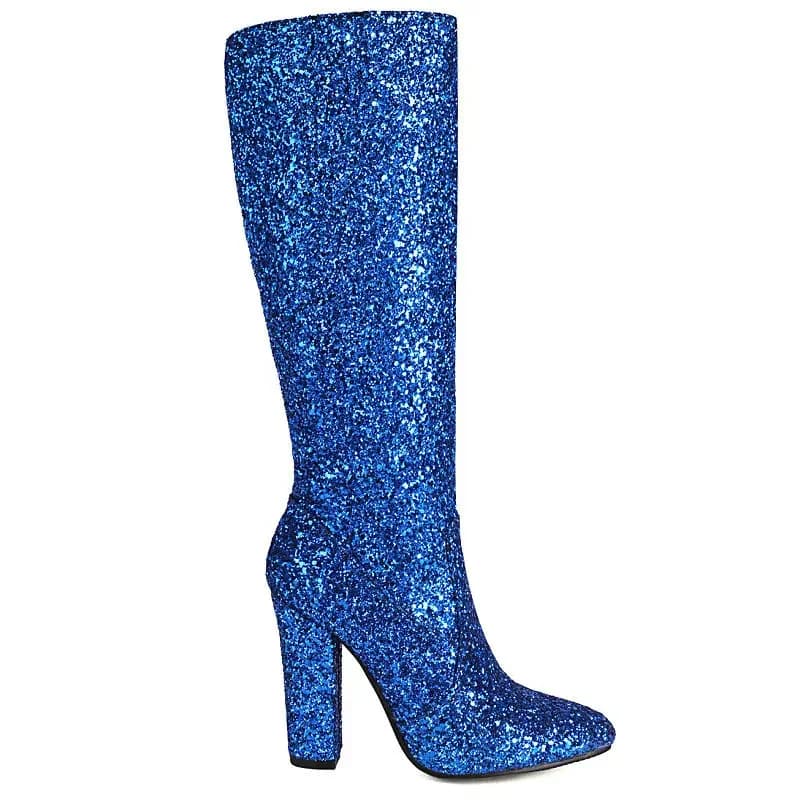 Panno con paillettes Bling Bling Glitter Blu Oro Argento Festa Matrimonio Scarpe da sposa Blocco Tacchi alti Stivali da donna alti lucidi al ginocchio Inverno