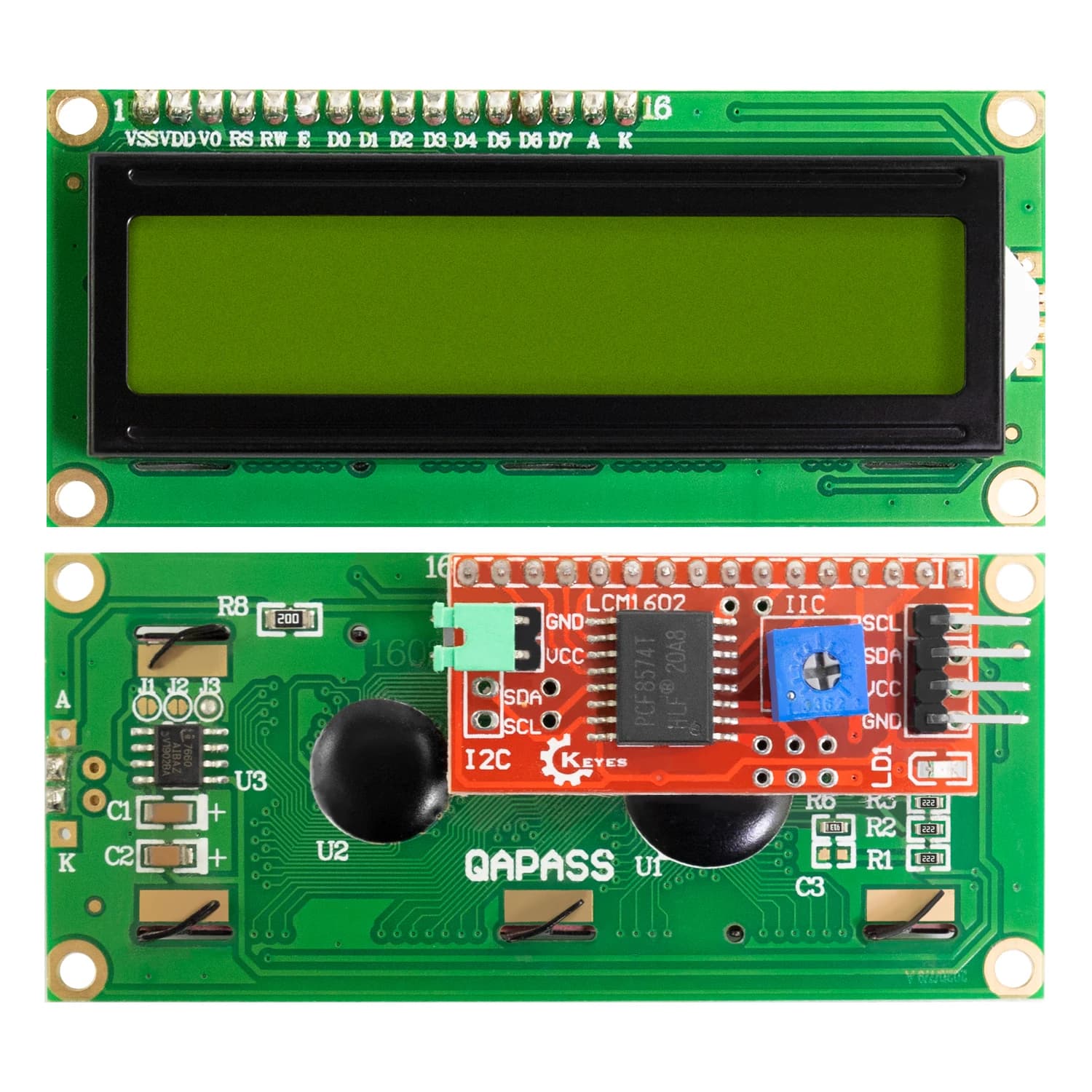 KEYES DC 3.3V LCD1602 + I2C module backlight green screen yellow LCD display 16x2 characters PCF8574 for Arduino display projects