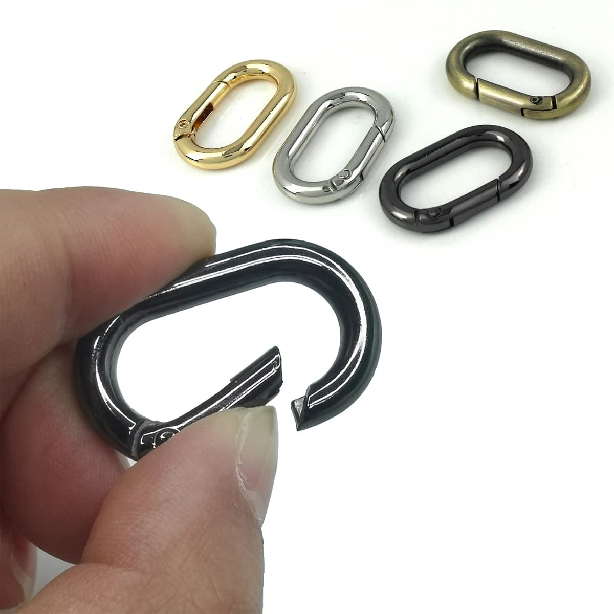 O-ring a molla ovale Chiusure a grilletto apribili Clip Borsa artigianale in pelle Connect Fibbia Portachiavi Ciondolo Portachiavi Moschettone