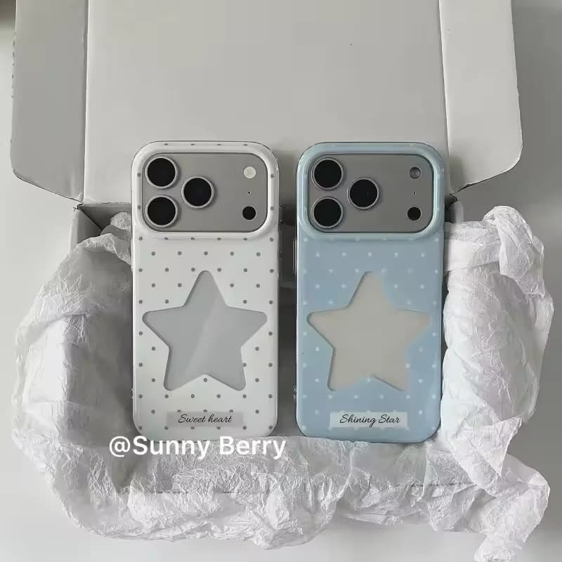 Cover Minimalista Blu e Bianca a Pois per iPhone 17 16 15 14 13 12 11 Pro Max 17 Air 16E Mini XS XR 8 7 Plus