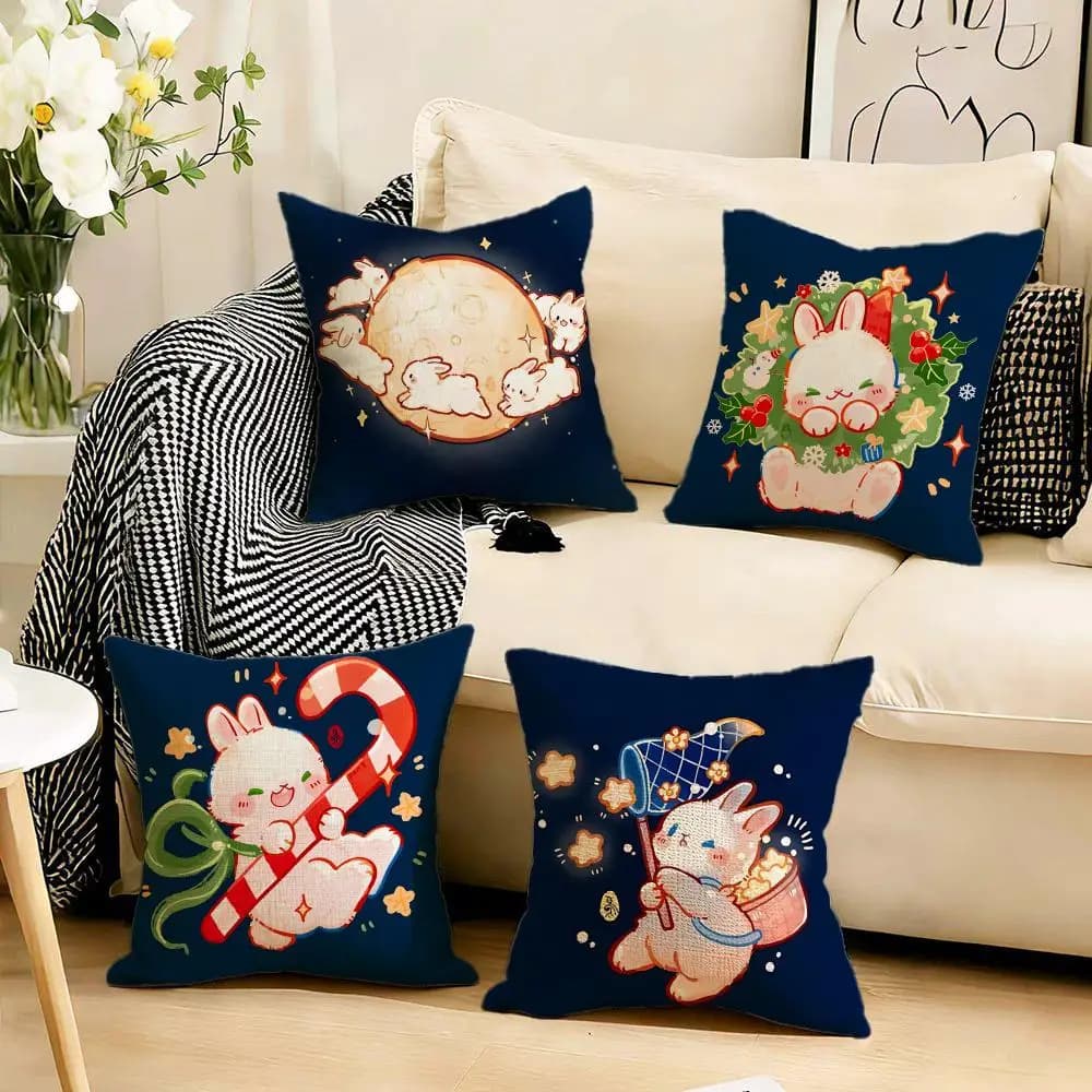 Ethereal M-Moon Jade RabbitS Cushion Cover 4Pcs Linen Soft Throw Pillow Covers 40x40 45x45 for Sofa Home Decor