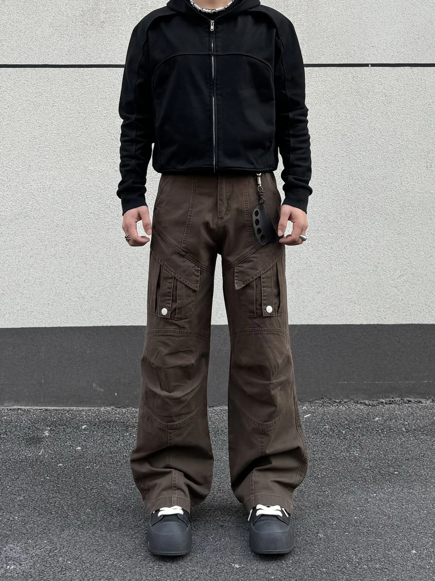 Jeans da Lavoro Stile Americano da Uomo, Gamba Dritta Larga con Grandi Tasche, Abbigliamento Casual per Tutte le Stagioni