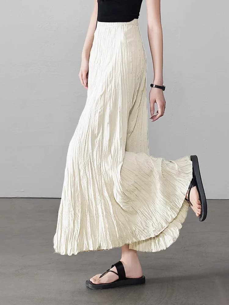 Gonna a vita alta a trapezio da donna, alla moda, plissettata, lunga midi, stile coreano, per il commuting, in altro materiale