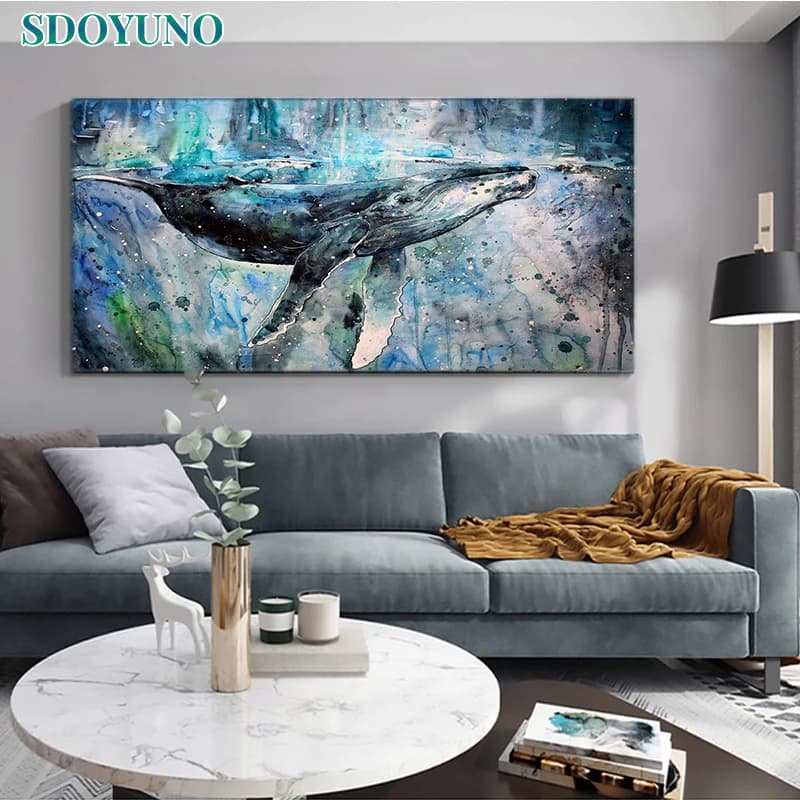 SDOYUNO 80x100cm Painting By Numbers Blue Whale Animal On Canvas Pictures By Numbers Large Size Diy Kit Drawing Acrylic Paint