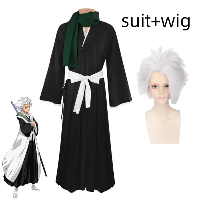 Anime Bleach Hitsugaya Toushirou Costume Cosplay Gotei 13 Capitano Kimono giapponese Accappatoio Sciarpa Parrucca Uomo Donna Halloween Suit6;d