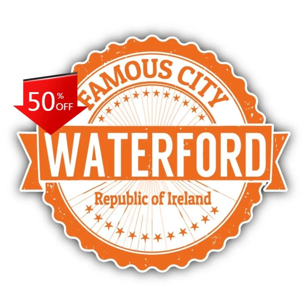 Adesivo in vinile impermeabile Waterford City Ireland Grunge per auto, laptop, finestrino, paraurti - Regalo estetico, divertente, carino, unico