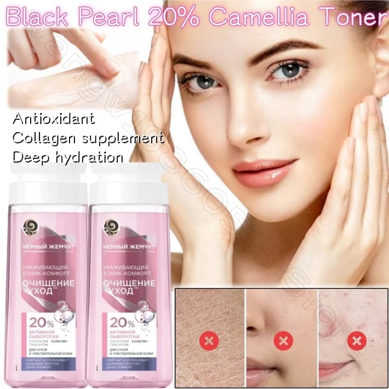 Russo Black Pearl 20% Essenza Tonico di Camelia Ricostituire il Collagene Ringiovanimento della Pelle Schiarente Pelle Sensibile 200ml