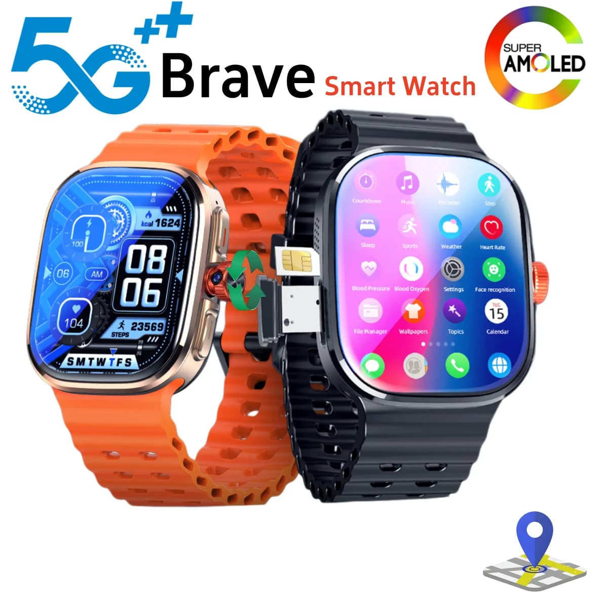 Smartwatch Android 13.0 Brave with AMOLED Display of 2.29 Inches, 800W Removable Camera, Digital Facial/Impronta Unlock, SIM Slot
