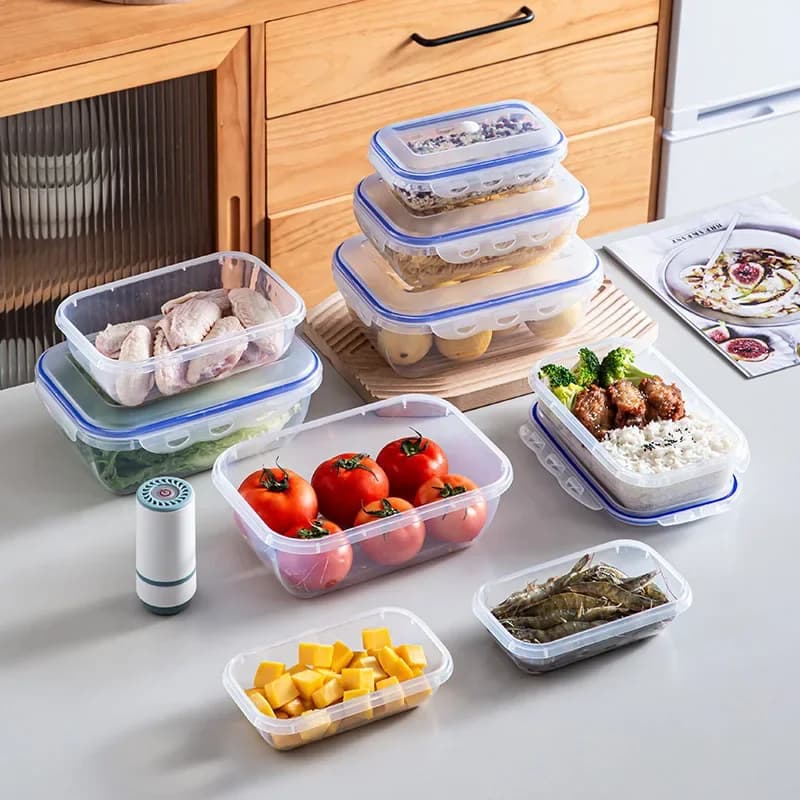 Scatola per alimenti sottovuoto per microonde, Bento Box, Contenitore trasparente, Organizzatore per frigorifero, Organizzatore per sigillare alimenti