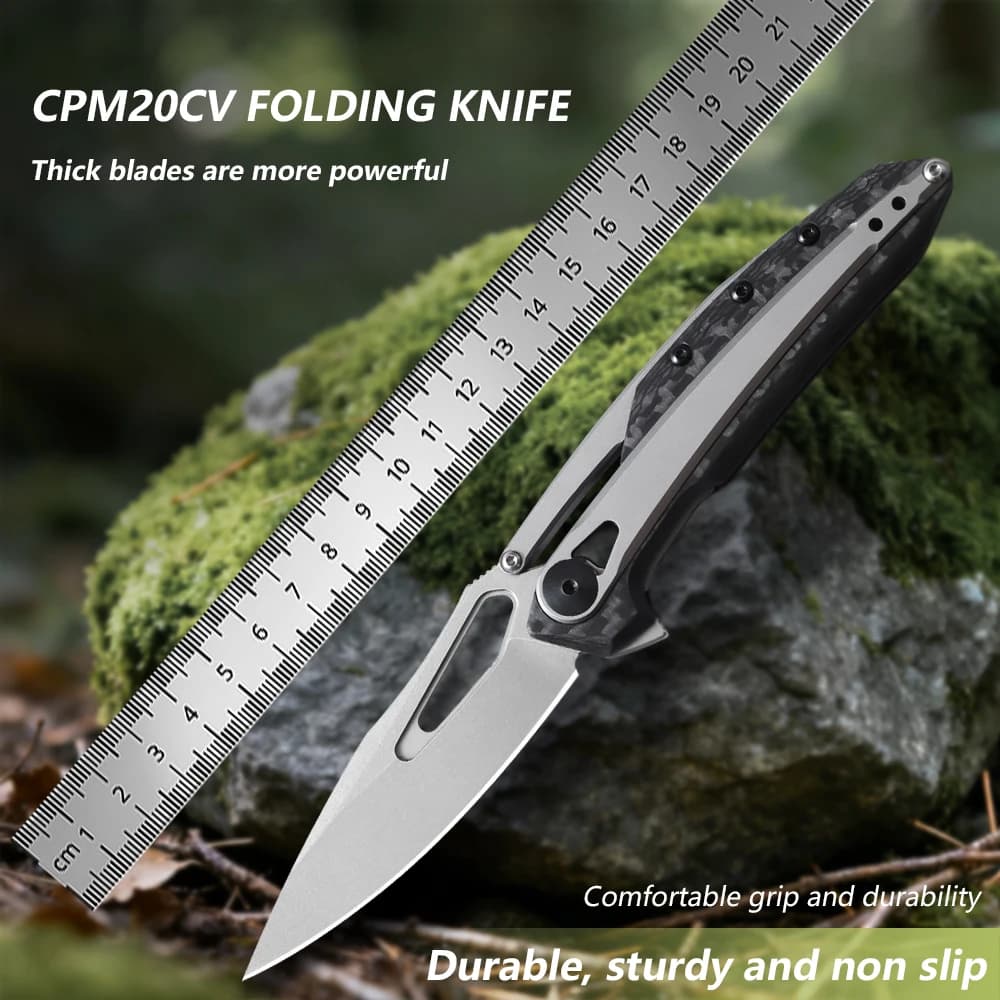 0990/0990CF # Coltello pieghevole Mark 20CV Lama in acciaio + manico in fibra di carbonio Strumento EDC di sopravvivenza per caccia da campeggio all'aperto