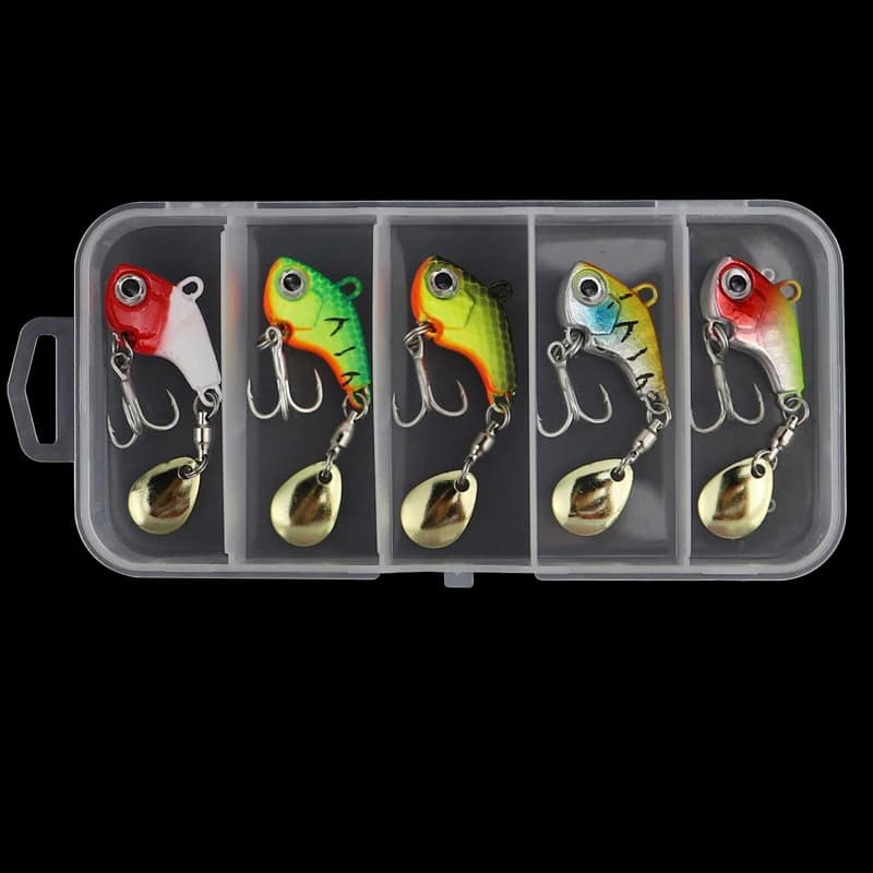 5 pcs/box Metal Mini VIB With Cucchiaio Fishing Richiamo 5g 7g 10g 14g Fishing Equipment Spille Crankbait Vibration Spinner Floating Exhaust
