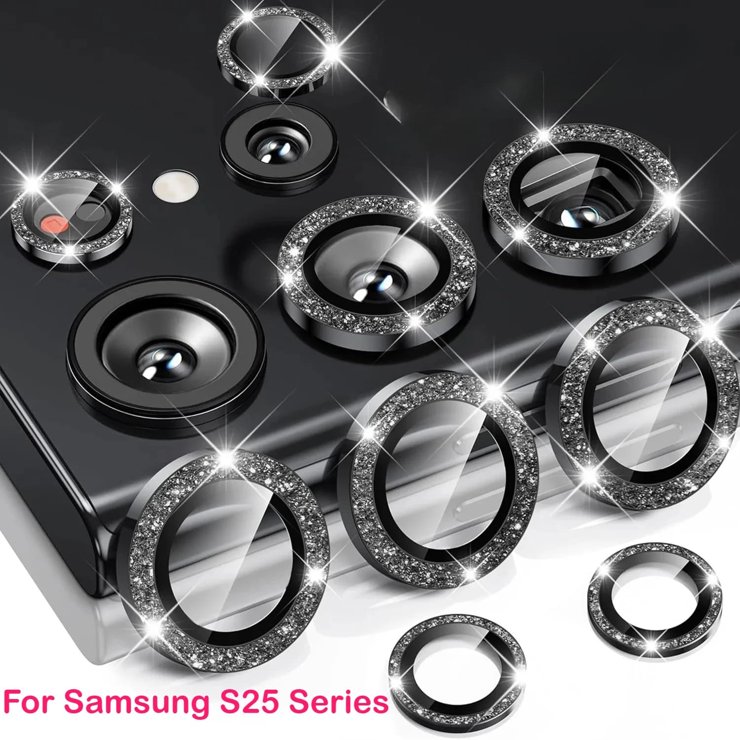 Glitter Bling Tiny Diamond Alloy Camera HD Protezione in vetro per Samsung Galaxy S25 Edge S24 FE S23 Plus Ultra Metal Lens Ring Cap