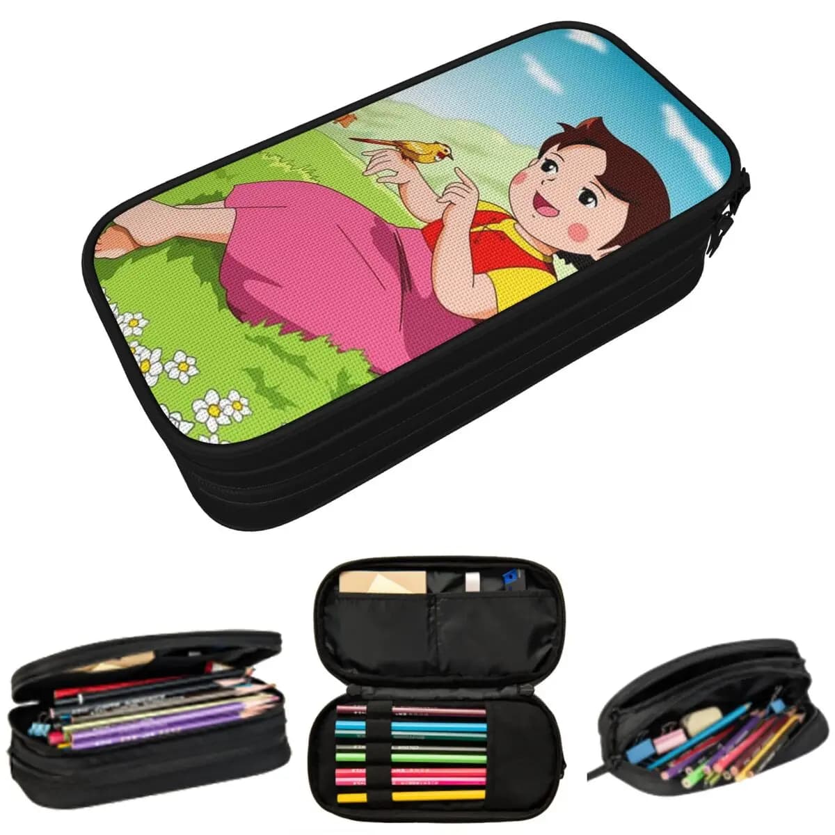 Astuccio per matite a tema Heidi, la ragazza delle Alpi, per bambini, scatola per penne, astuccio per cancelleria, porta penne.