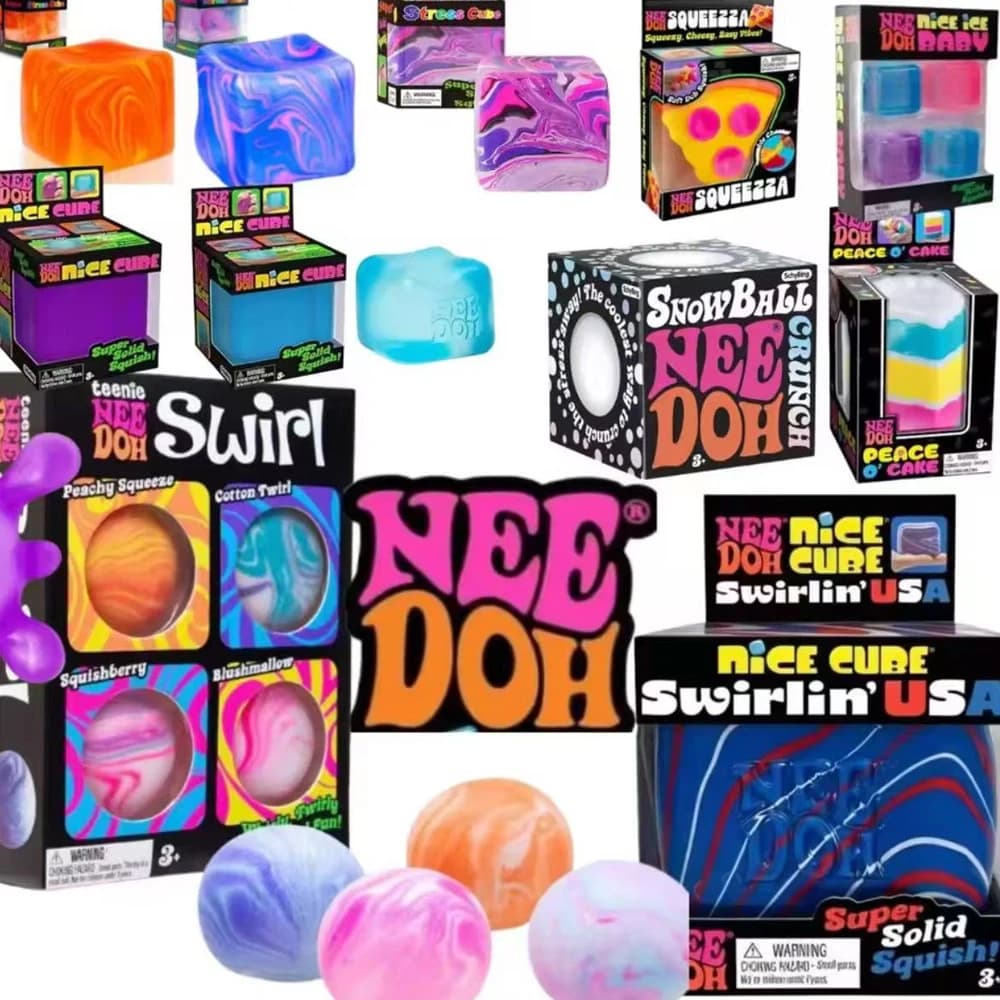 NeeDoh Assorted Squeeze Fidget Toys, Nice Cube & Swirl Stress Balls, Soft Squishy Sensory Toys for Stress Anxiety Relief Kids P