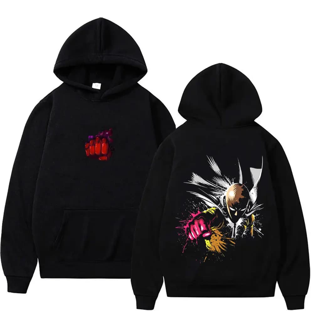 Anime One Punch Man Saitama Graphic Felpa con cappuccio Uomo Donna Casual Felpa in cotone in pile Maschile Cosplay Tuta pullover oversize