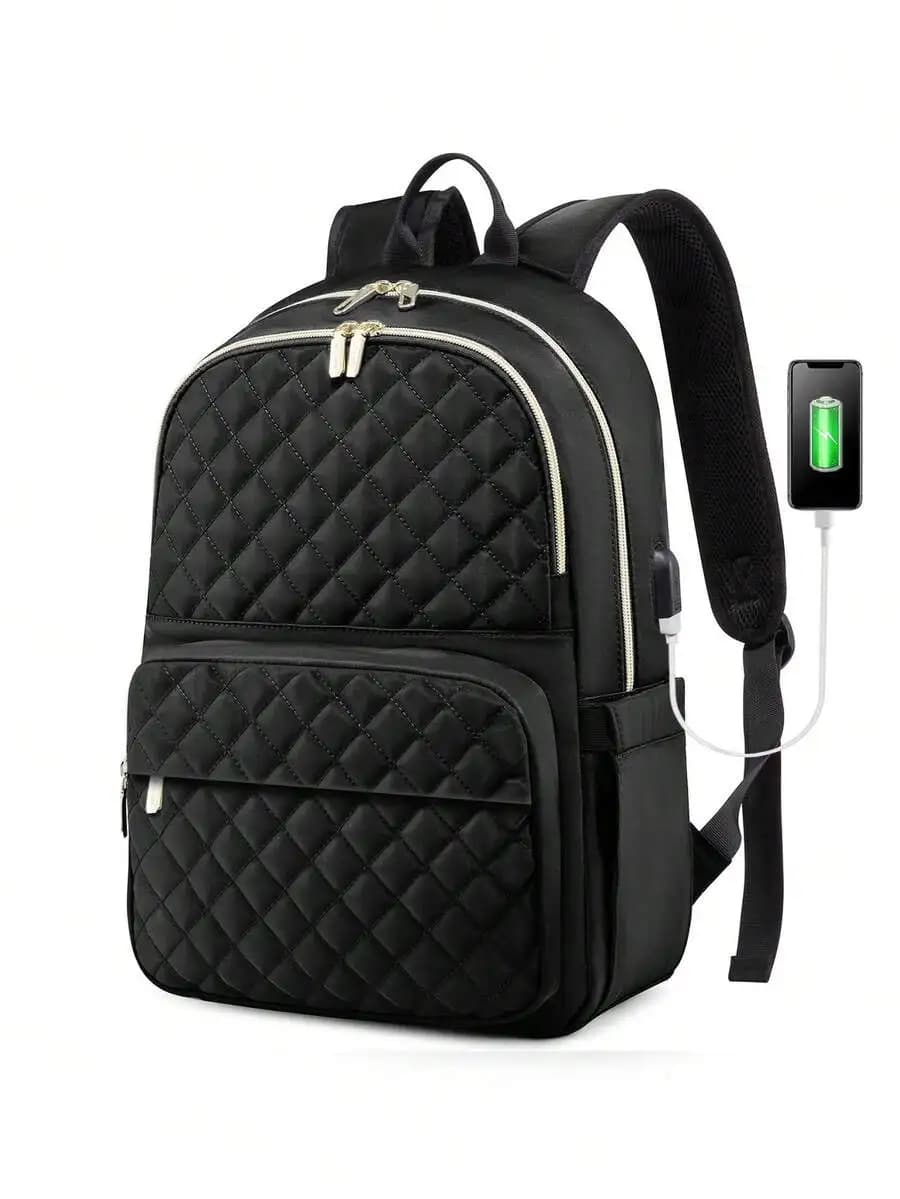 Laptop Backpack For Women, Quilted Durable Classical 14/15.6 Inch Laptop Bag For Work Travel With Laptop Compartmen, Fashion Daypack School Backpack For Girls, Waterproof Lightweight Casual Back Pack College School Bookbag With USB Charging Port For Men