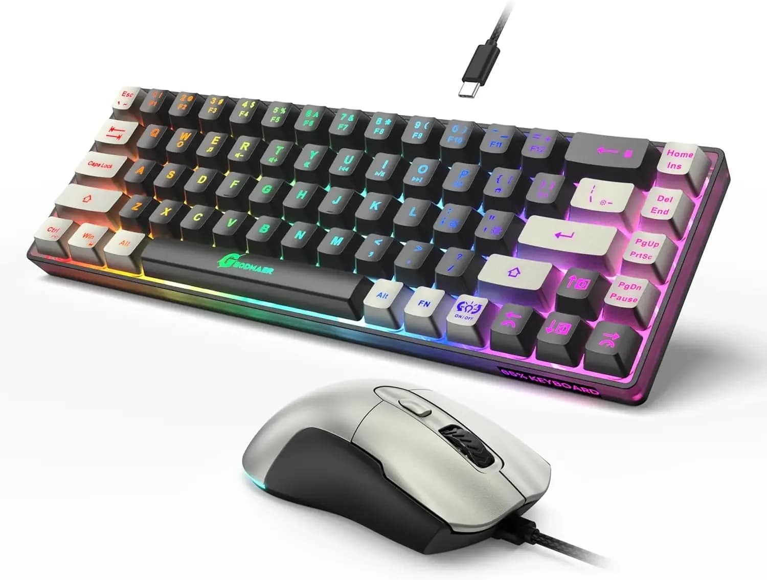 65% RGB Gaming Keyboard & 7200 DPI Mouse Combo, Ultra-Compact Anti-Ghosting Wired Set for PC Laptop Gamer