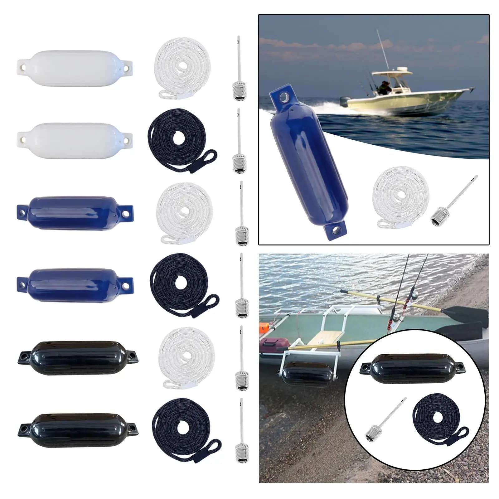 Parafanghi per barche Protezione per zattera Gonfiabile Marine 4\"x16\" con ancoraggio a corda da 1,5 m per ancoraggio ancoraggio Boa Paraurti per barche