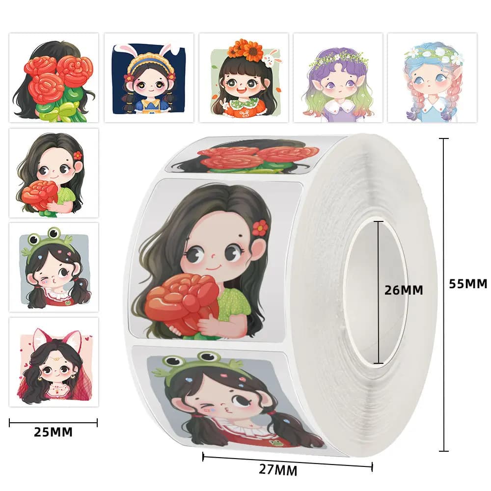 500 pz/rotolo Cartoon Girl Scrapbooking Adesivi Bambini Ricompensa Adesivi per Studenti Notebook Journal Planner Album Custodie per telefoni