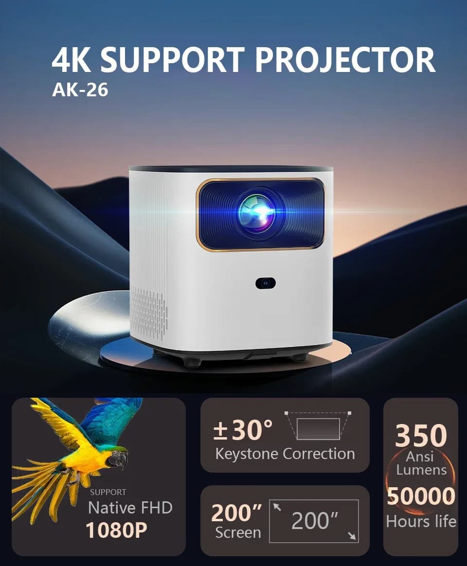Migliori Proiettori Mini Portatili 4K 3D Android per Esterni, Proiettore Wireless LED per Smartphone, Proiezione Video per Affari