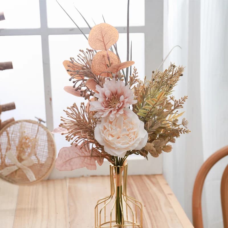 Rose Artificial Flower High Quality Silk Peony Fake DIY Wedding Christmas Decor Home Outdoor Reed Eucalyptus Plant Decoration